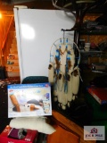 coatrack, recliner cover, clear foam slippers, dream catcher, wooden tray and table