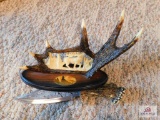 engraved knife with horn display