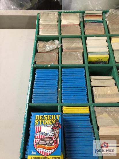 Large box Misc. cards Desert Storm, TOPPS 1990-91, LEAF 1990-91, SCORE 1991, Raiderette 1992, Star