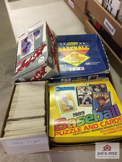 Lot 4 boxes: LEAF 1989 & 90, SCORE 1992 in wax packs, & TOPPS 1993