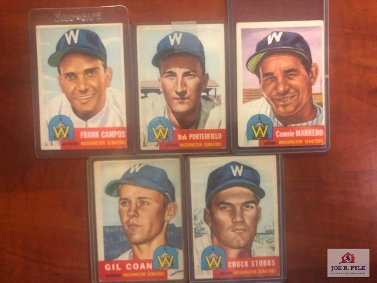 1953 Topps Bob Porterfield, Frank Campos, Chuck Stobbs, Gil Coan, and Connie Marrero