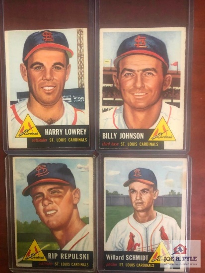 1953 Topps Billy Johnson, Harry Lowrey, Wilard Schmidt, and Rip Repulski