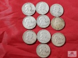 10 Franklin Half Dollars:1957, 1958 (x4), 1961, 1962(x3), 1963