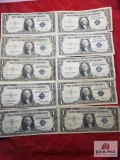 Ten 1 dollar silver certificates