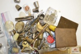 Bag of Miscellaneous thimbles, keys token knife