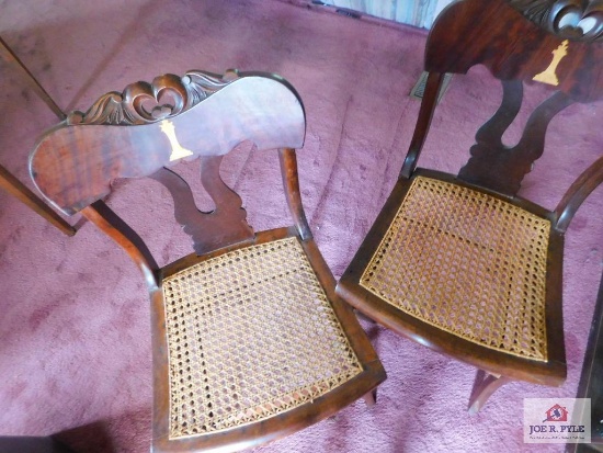 Antique cane bottom chairs, with inlay