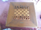 Hand crafted , swivel top chess table, with drawer and chess pieces