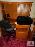 Desk, chair, lamp, fax copy machine