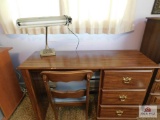 Desk, chair, lamp