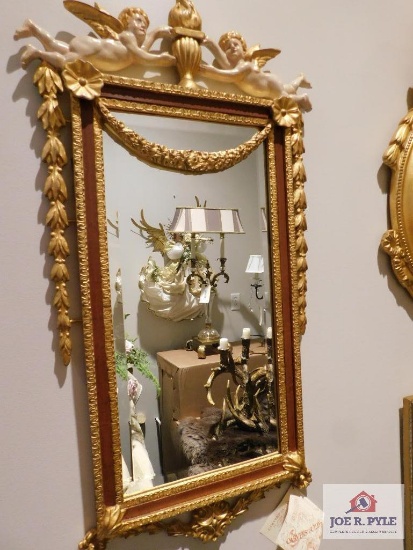 Gold finish mirror with cherubs