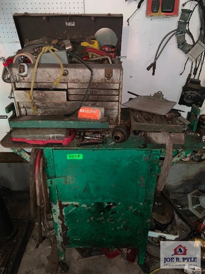 Green Steel Work Table W Tool Box And Contents