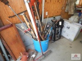 1 lot of yard tools, T-square, creeper, etc.