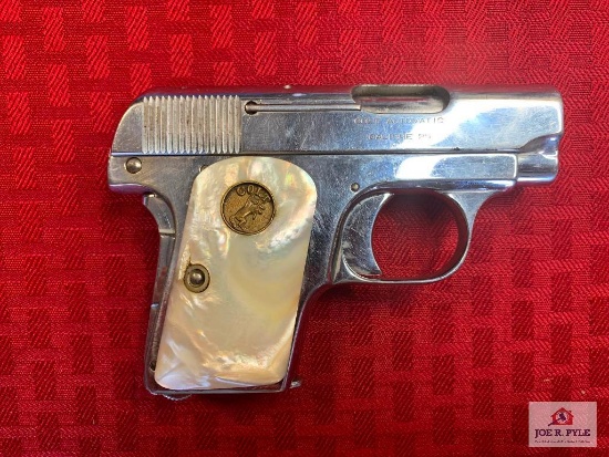 Colt Automatic Pistol Nickel .25 ACP | SN: 76729 | Comments: PEARL GRIPS