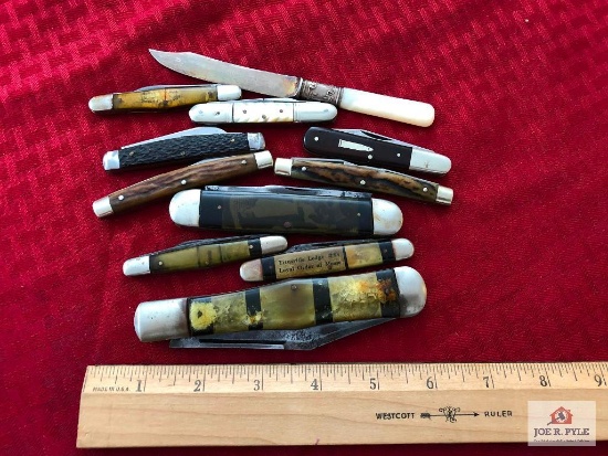 Lot of 11: Hen & Rooster bullet knife, Loyal Order of Moose advertising knife, letter opener, etc.