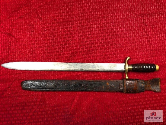 Collins & Co. sword type bayonet w/leather sheath
