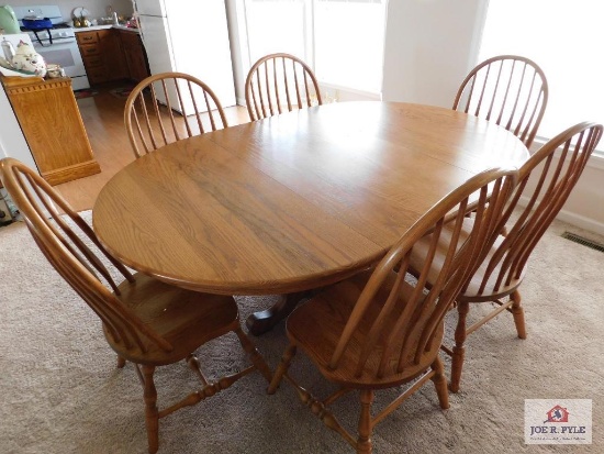 Top quality oak pedestal table & 6 chairs