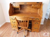 Modern oak roll top desk and chair