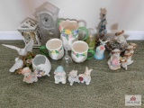 Ceramic pitcher, cups, small bowl, crystal clock& dove statue