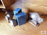 Marble bookends, carved quail & hand crafted buffalo