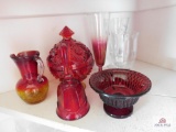 Crackle small pitcher, ruby glass pieces
