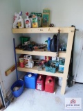 Gas cans and contents of shelf