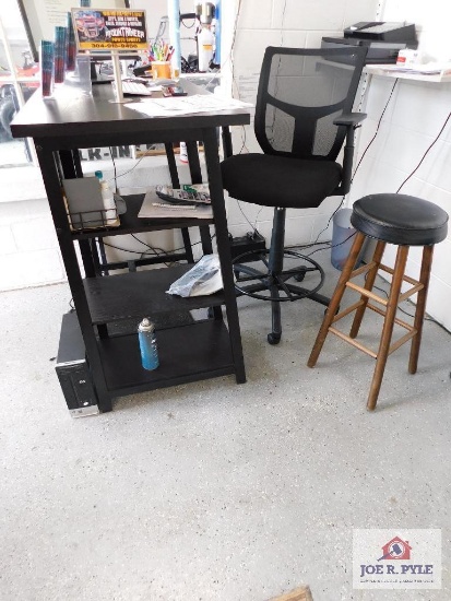 High metal desk, chair, & barstool