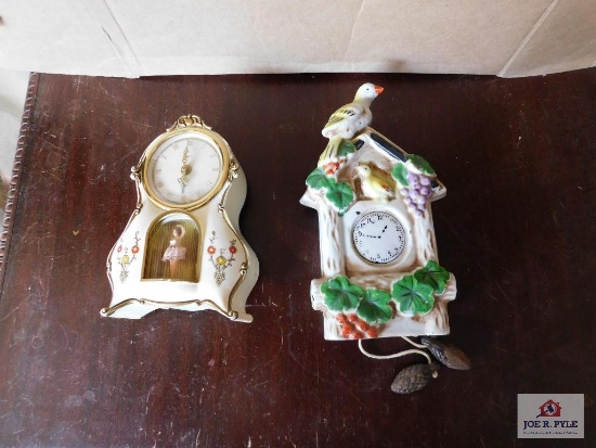 German ceramic clock/w ballerina, small wall pocket