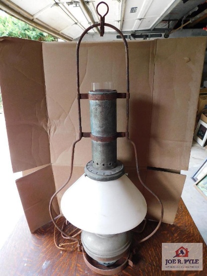 Antique converted gas to oil lamp