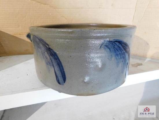 Decorated crock w/ applied handles