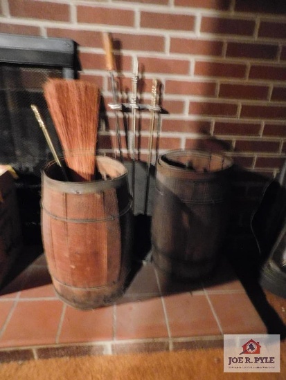 Barrels, broom and fire place tools