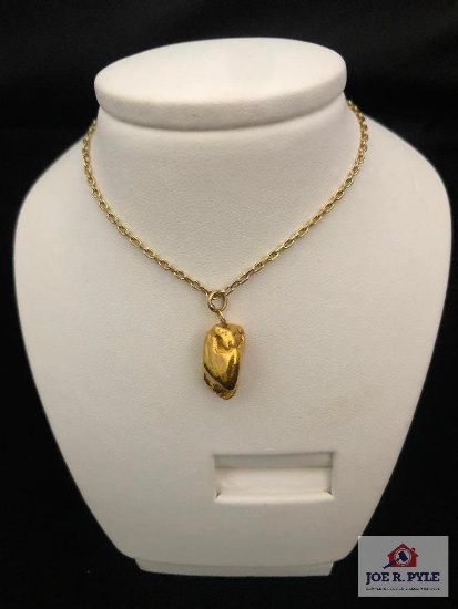 14K Fancy Link Chain w/ 22K Yellow Gold Nugget Charm, 12.3 Grams