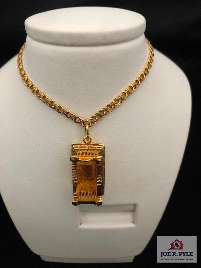 18K Yellow Gold Fancy Link Chain, Holds 18K Yellow Gold Parthenon Charm, 21.7 Grams Total