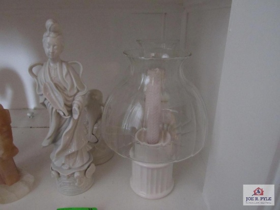 oriental woman and dolphin statue and candle holders