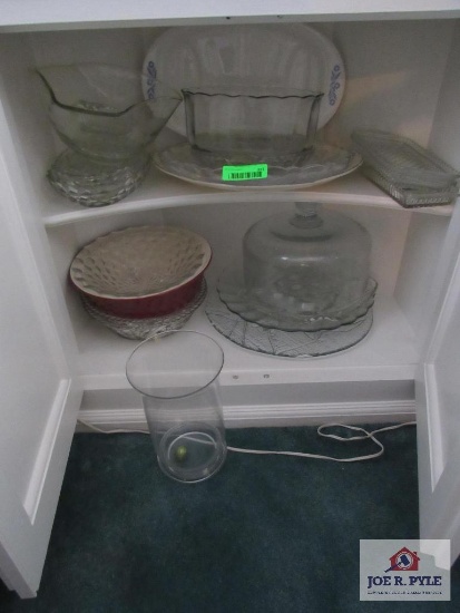 lot of clear glass platters, cake dish, etc.