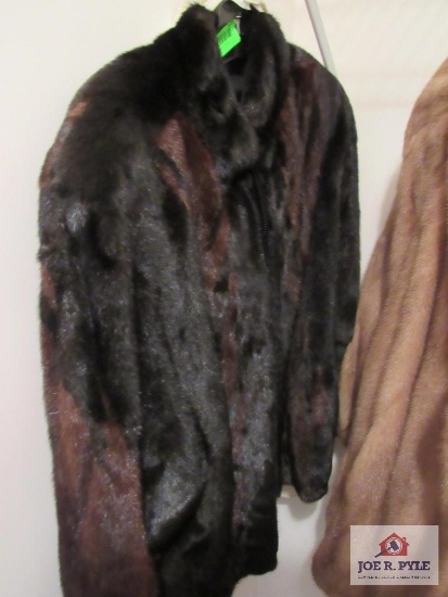 lady's black and brown fur coat-L