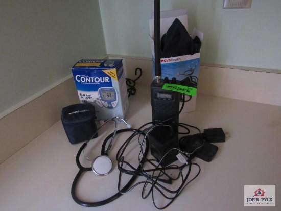 bloodpressure monitors, stethoscope, radio
