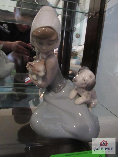lladro girl, dog, and cat