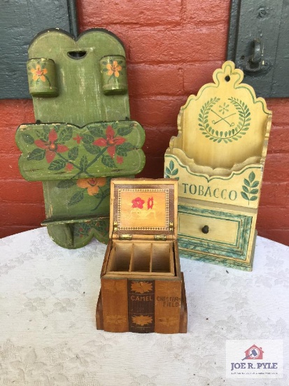 Lot of 3 wooden tobacco related items