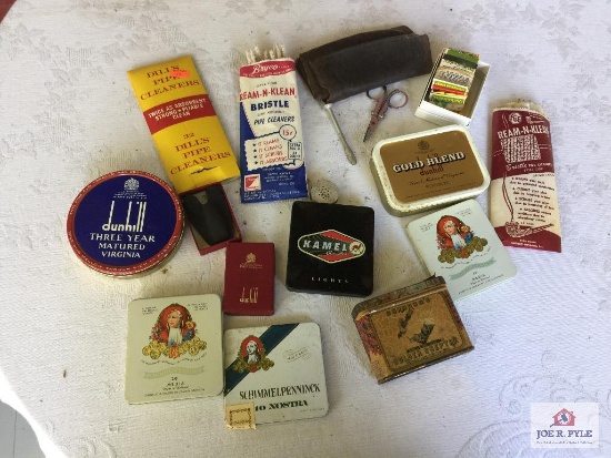 Lot of tobacco, cigarettes, and pipe related items