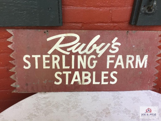 Ruby's Sterling Farm Stables metal sign 24" x 9"
