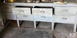 Vintage grey wood work bench with vise