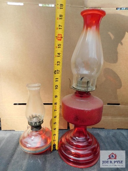 Red glass oil lamp & small lamp