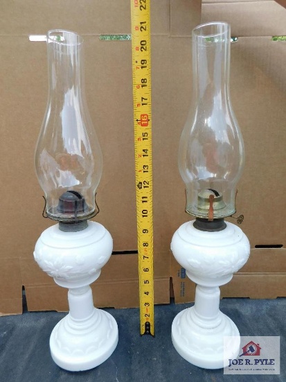 Pair of milk glass lamps