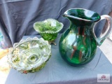 Glass bowls and applied handle pitcher