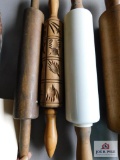 Rolling pins, one milk glass