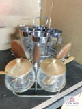 Vintage glasses and condiment sets with holders