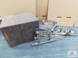 Antique wood box and shaping tools Stanley &mark 45 planer