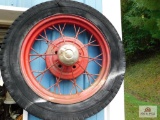 2 antique 5 hole wire spoke wheels w/tires