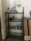 Metal rack with glass shelves and contents
