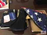 WWII Navy uniform, hankies, and flag